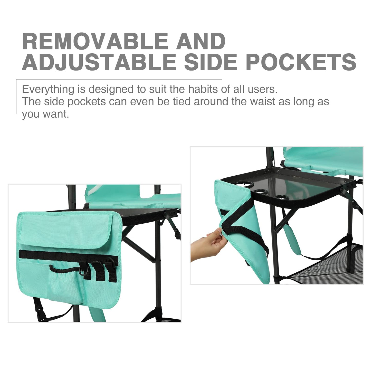 EVER ADVANCED 31" Tall Portable Makeup Artist Chair for Clients Directors Chair with Two Side Tables, Foldable Folding Chair for MUA, Craft Shows, Hair Stylist, Salons, Movie Sets 350LBS Green
