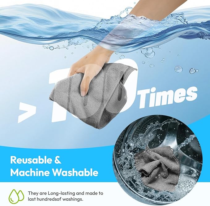 Microfiber Cleaning Cloths 12x12IN 24Pack Grey Lint Free Kitchen Cloths - Extra Thick, Streak-Free, Lint-Free, Fast Absorbent - Reusable Multi-Purpose Housekeeping Rags for Cars, Dishes, Floors, Tiles