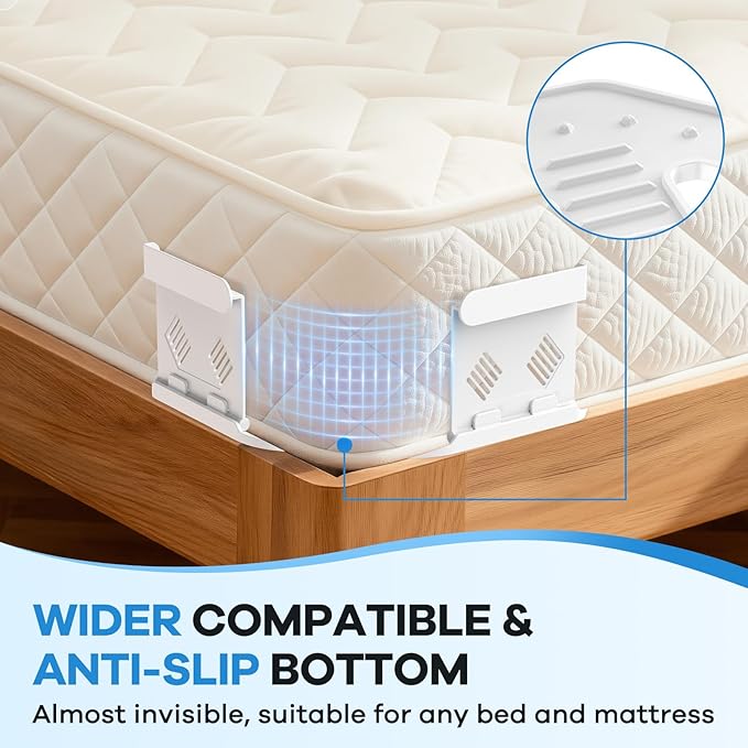 Upgrade Bed Sheet Holders for Corners Keep Sheets Firm & Tight, Foldable Lock Sheet Holders Set of 4, Heavy Duty Bed Sheet Clips, Sheet Locks, Fit All Mattress Easy Install, White