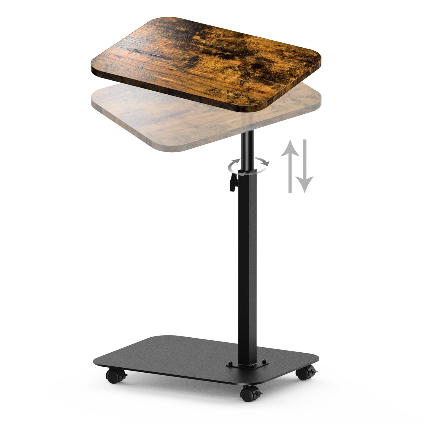 TV Tray Table Heavy Metal Base with Wheel Swivel/Adjustable Height Couch Table, Sofa Arm End Side Table for Living Room and Bedroom, Bed or Small Spaces