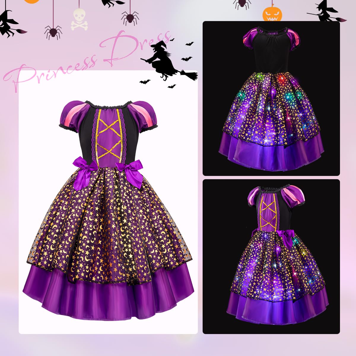 Meland Witch Costume - Light Up Toddler Witch, Girls' Halloween Costume, Ages 4-11