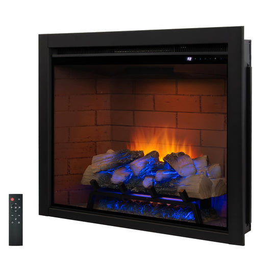 Unineo Electric Fireplace Insert w/Top Light, 12×12×12 Flame Color Option with Fire Crackling Sound, 30 5/8″W×24 5/16″H, 750W/1500W Eco Heater, Remote & Button Control, Black