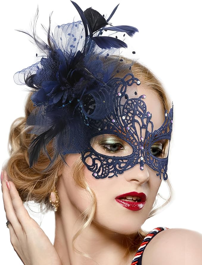 Zinniday Lace Masquerade Masks for Women - Halloween Elegant Venetian Flower Mask 1920s 50s Party Eyemask for Woman