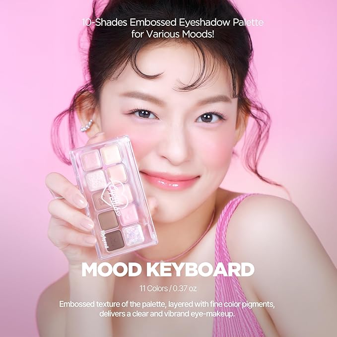 lilybyred Mood Keyboard | 10-Shade Korean Eyeshadow Palette, Highly Pigmented, Matte, Shimmer & Jelly Glitter, Smooth. Blendable, Long-Lasting, Dome-Shaped Design, 0.38 oz. (11 Chocolate Chip Smore)