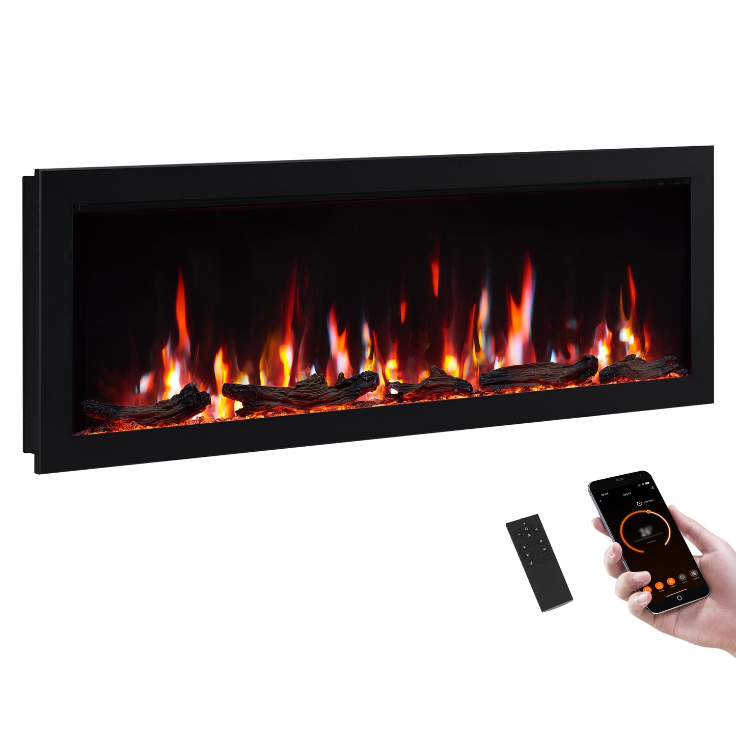 PuraFlame Bernice 50 Inch Smart Linear Electric Fireplace - Clean Hidden Vent Design, Flame with 9 Colors, Recessed in-Wall or Wall-Mount or Free Standing, Compatible with Alexa and Google Assistant
