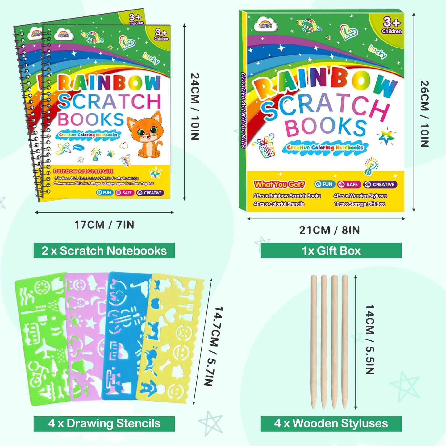 ZMLM Scratch Paper Art Craft: 2 Pack Rainbow Scratch Set for 3 4 5 6 7 8 9 10 Years Old Girls Boys Students Drawing Coloring Black Magic Art Supplies Kits Gifts School Birthday Party Toys(Classic)