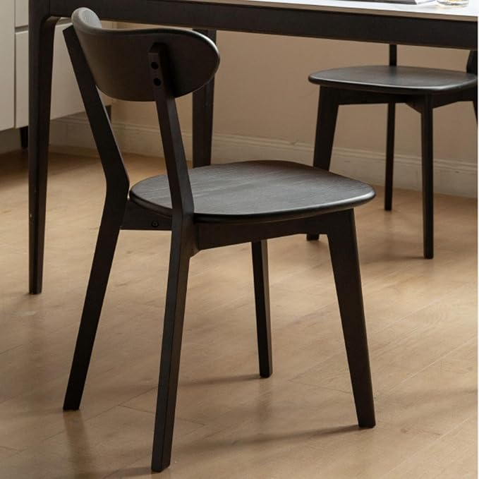 Grewood 100% Solid Oak Wood Dining Chairs,Mid Century Modern Dining Chairs with Rounded Backrest,Kitchen,Dining Room Chairs Set of 1/2/4 (1, Black Color)