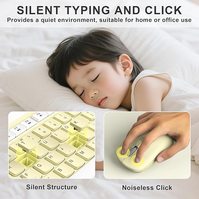 Wireless Keyboard and Mouse Combo, Full-Sized Wireless Keyboard and Adjustable DPI Mouse, 2.4GHz USB Receiver, Keyboard and Mouse for PC, Windows, Desktop, Laptop (Canary Yellow)