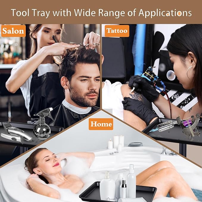 Black Salon Tray Height Adjustable Hair Color Tray with Wheels for Spa or Home Use