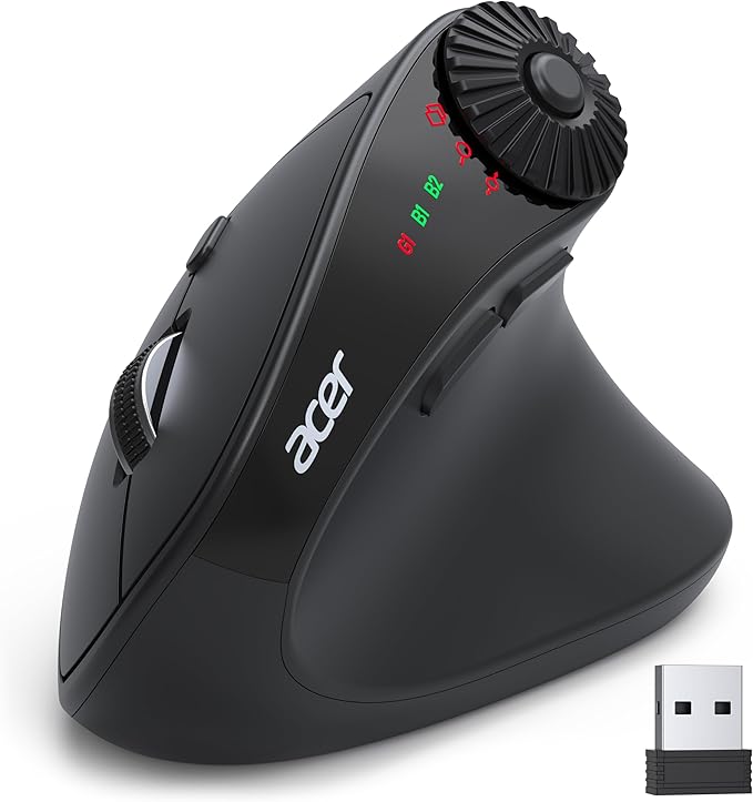 acer Ergonomic Mouse Wireless with Side Scroll Wheel, Bluetooth Mouse for Laptop(BT5.2+2.4GHz), Office Vertical Computer M...