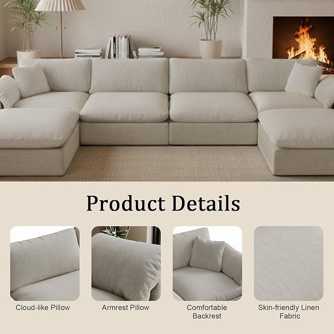 Forest aesthetics L-Shaped Modular Cloud Sectional Sofa, 2-Seater with Chaise,Modern Down Filled Detachable Couch for Living Room, Office & Small Apartment,Light Beige