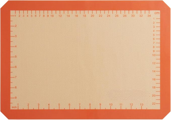 Half Size Silicone Baking Mat, Orange, Non-Stick, 11.75 x 16.5 Inches, Heavy-Duty Fiberglass Construction, with Measurement Markings