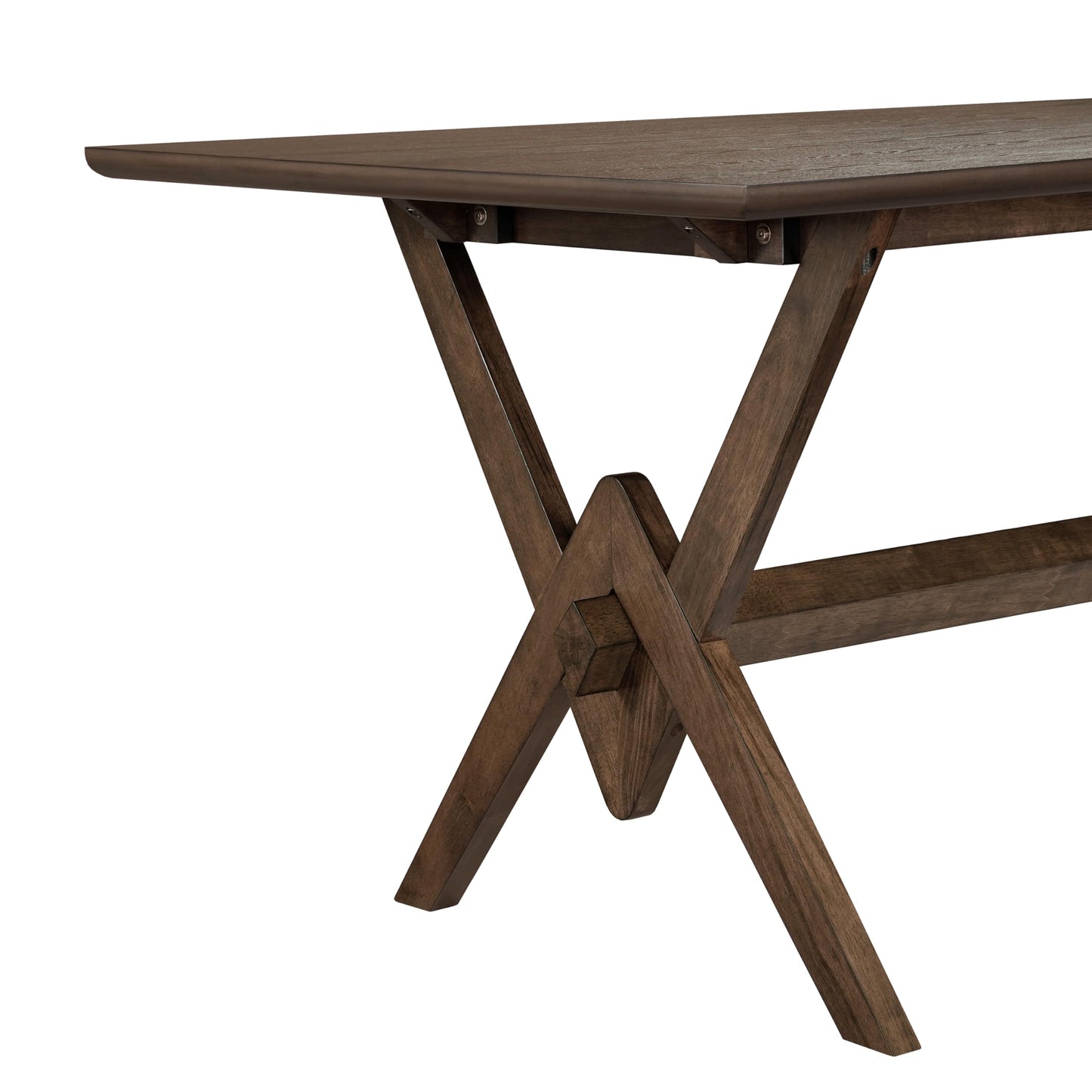Merax Farmhouse Dining Table for 6, 63 Inch Rectangular Wooden Kitchen Table with Double V Base, Rustic Dining Table with Engineered Wood Top and Solid Wood Legs, Walnut