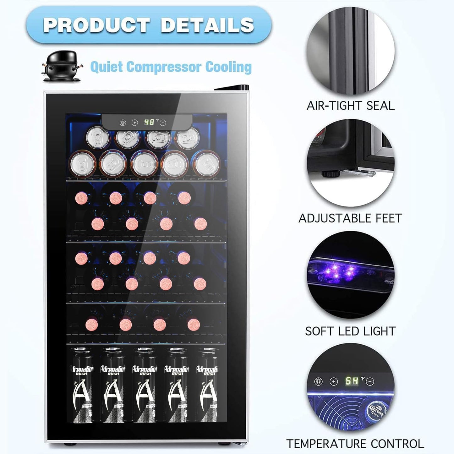 Antarctic Star 26 Bottle 3.2cu.ft Wine Cooler/Beverage Refrigerator Compact Wine Cellar with Glass Door Adjustable Temperature Control for Bar/Home/Office Freestanding Indoor Use,Black