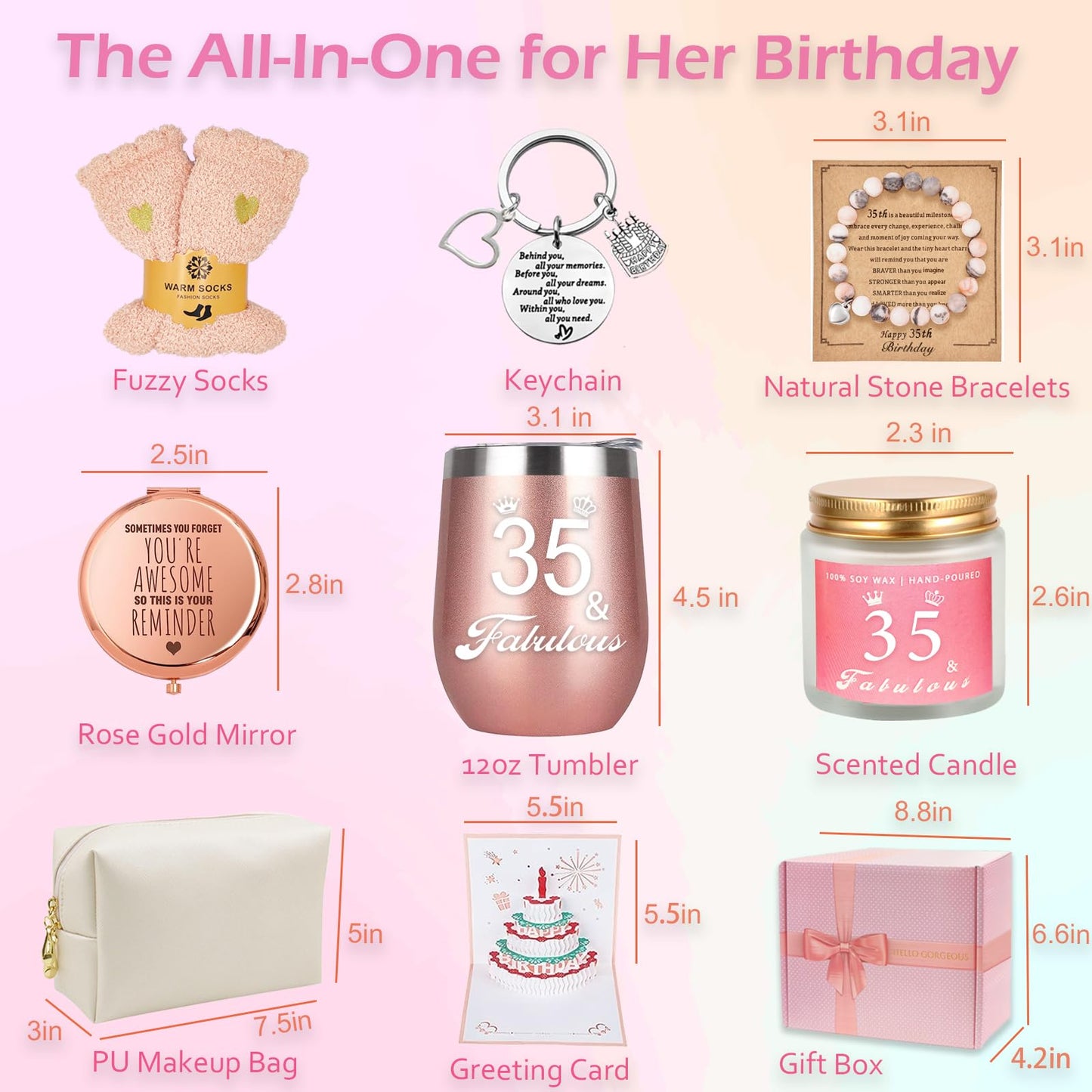 35th Birthday Gifts for Women Her, Happy 35th 35 Year Old Birthday Basket Gifts Box for Women Best Friends Female Daughter Sister Her Girlfriend Coworker Bestie Birthday Unique