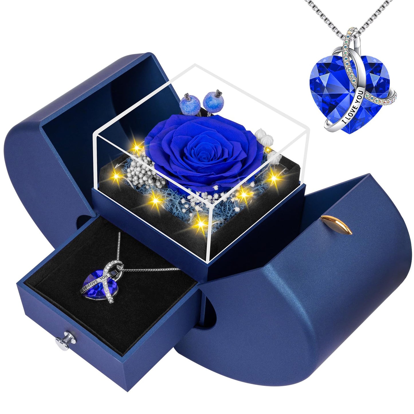 Preserved Real Blue Rose with l Love You Forever Flowers Rose Birthday Gifts for Women Her Mom Wife Girlfriend Grandma on Valentines Mothers Day Christmas Anniversary Romantic-Blue