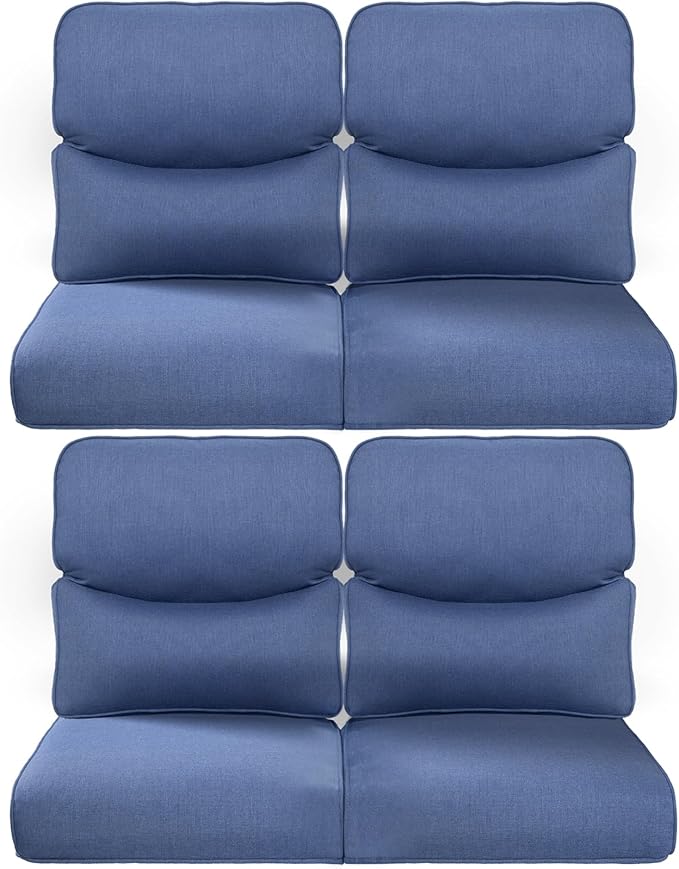 ACTREST Pop 22x25/22x24 Outdoor Chair Cushions Set of 4 - Heavy Duty High Back Replacement Zippered Cushion for Patio Furniture Dining Rocking Chairs Loveseat L-Shape Sofa - Navy Blue/Smile