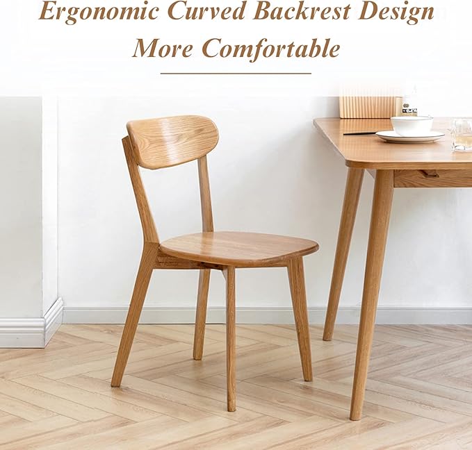 Bamskov 100% Solid Oak Wood Dining Room Chairs Set of 4 - Practical Dining Chair - Wooden Kitchen Chairs for Dining Room, Kitchen (Natural)