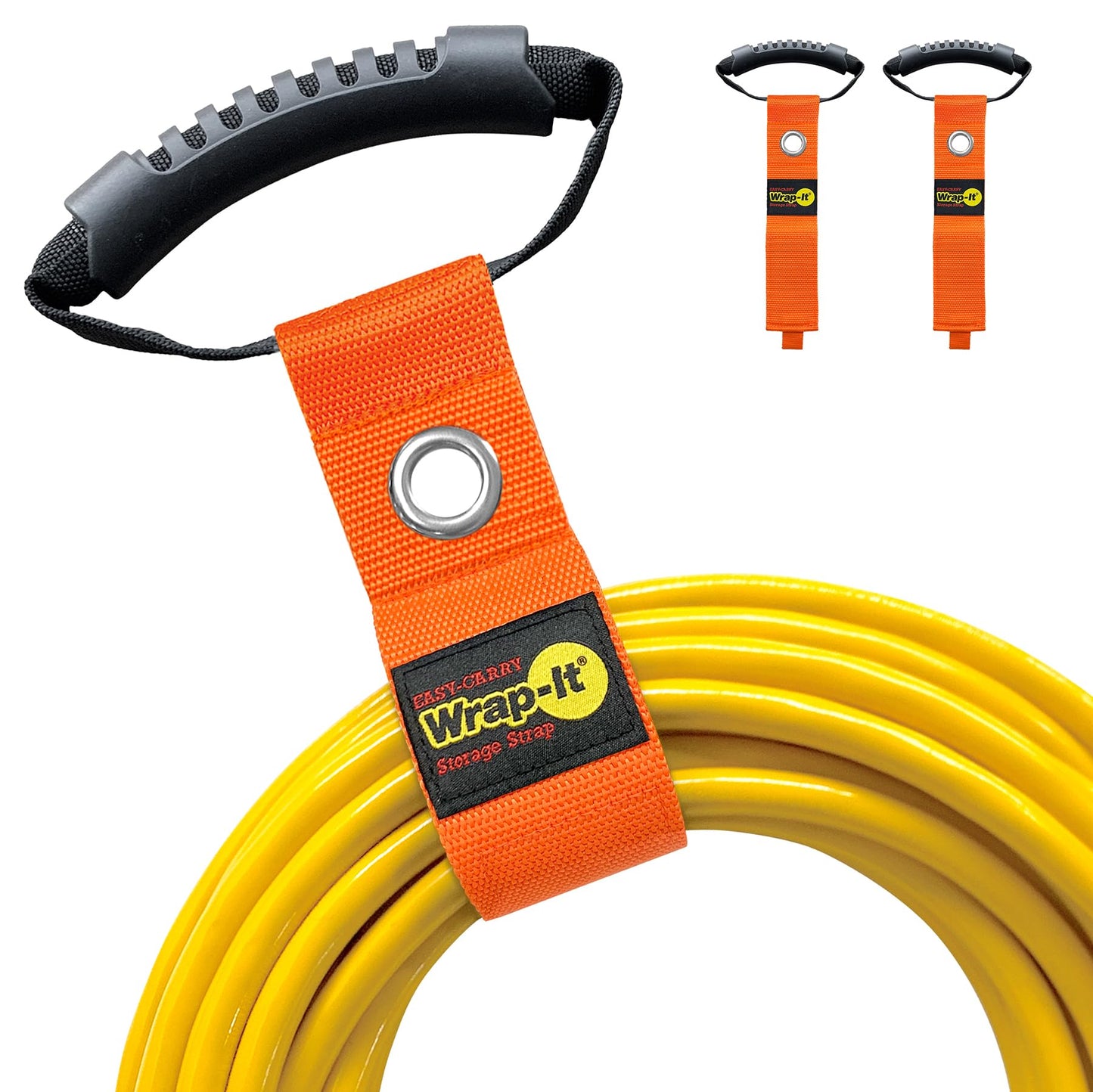 Easy-Carry Wrap-It Storage Straps - 17    (2-Pack) Blaze Orange with Grommet - Extension Cord Hanger Carrying Straps for RV Acce