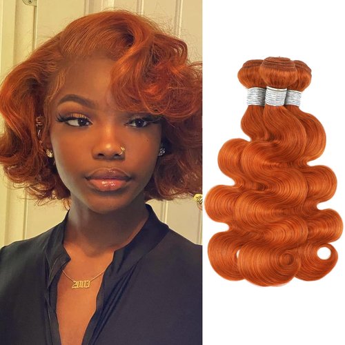 HERMOUS 12A Ginger Body Wave Bundles Human Hair, Soft And Shed-Free Colored #350 Copper Burnt Orange 3 Bundles Double Weft 100% Unprocessed Brazilian Remy Hair Ginger Sew In Wavy 10 12 14 Inch