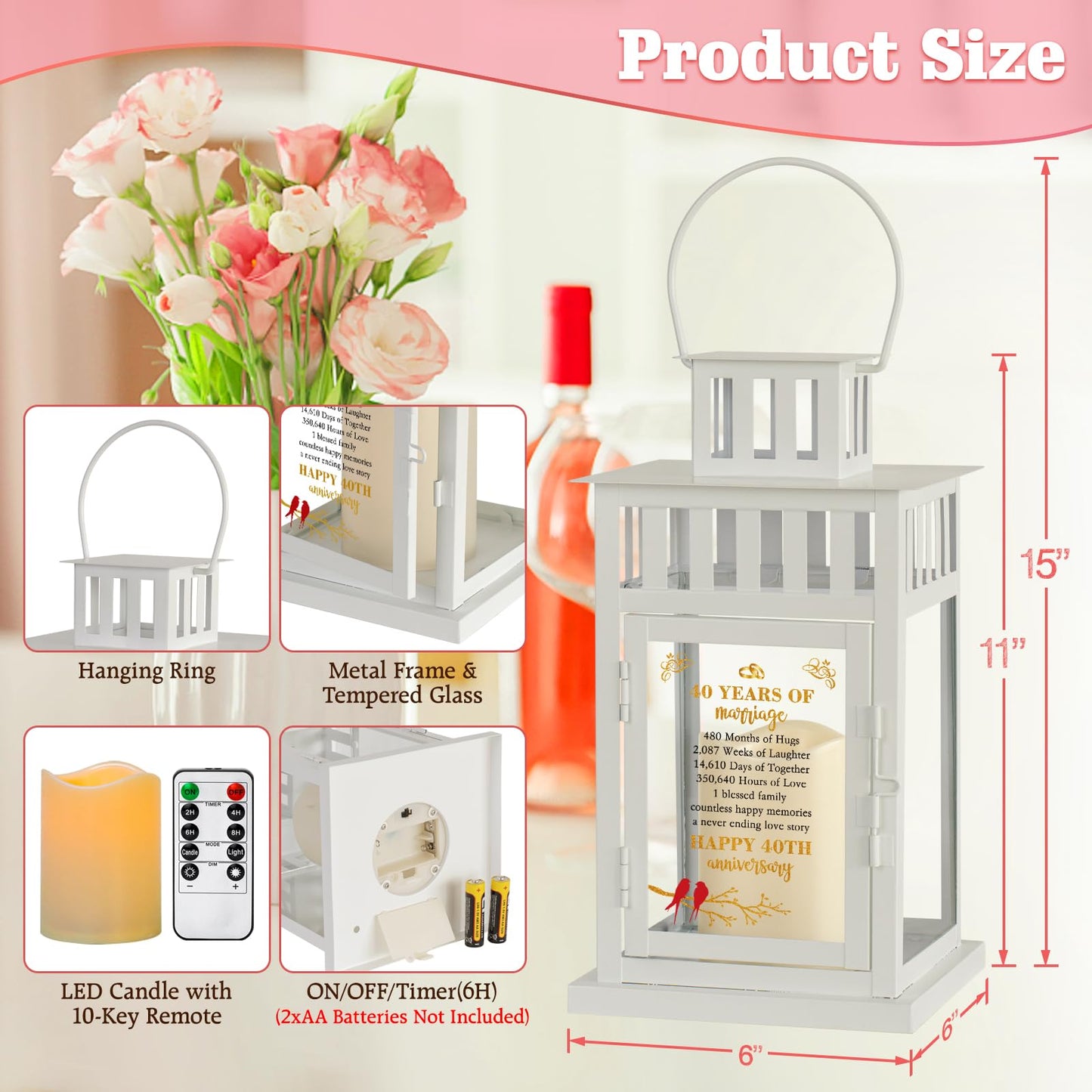 HN HAIINAA 40th Wedding Anniversary Lantern - Gifts for Couple, Parents, Husband, Wife, Grandparents - Happy Anniversary Decoration