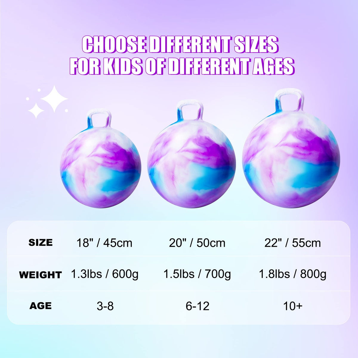 ZOOJOY Hopper Ball, Hopping Toys for Kids, 18inch Bouncy Ball with Handle for Boys Girls Aged 3-8, Inflatable Clouds Bounce Hopper Toy with Pump