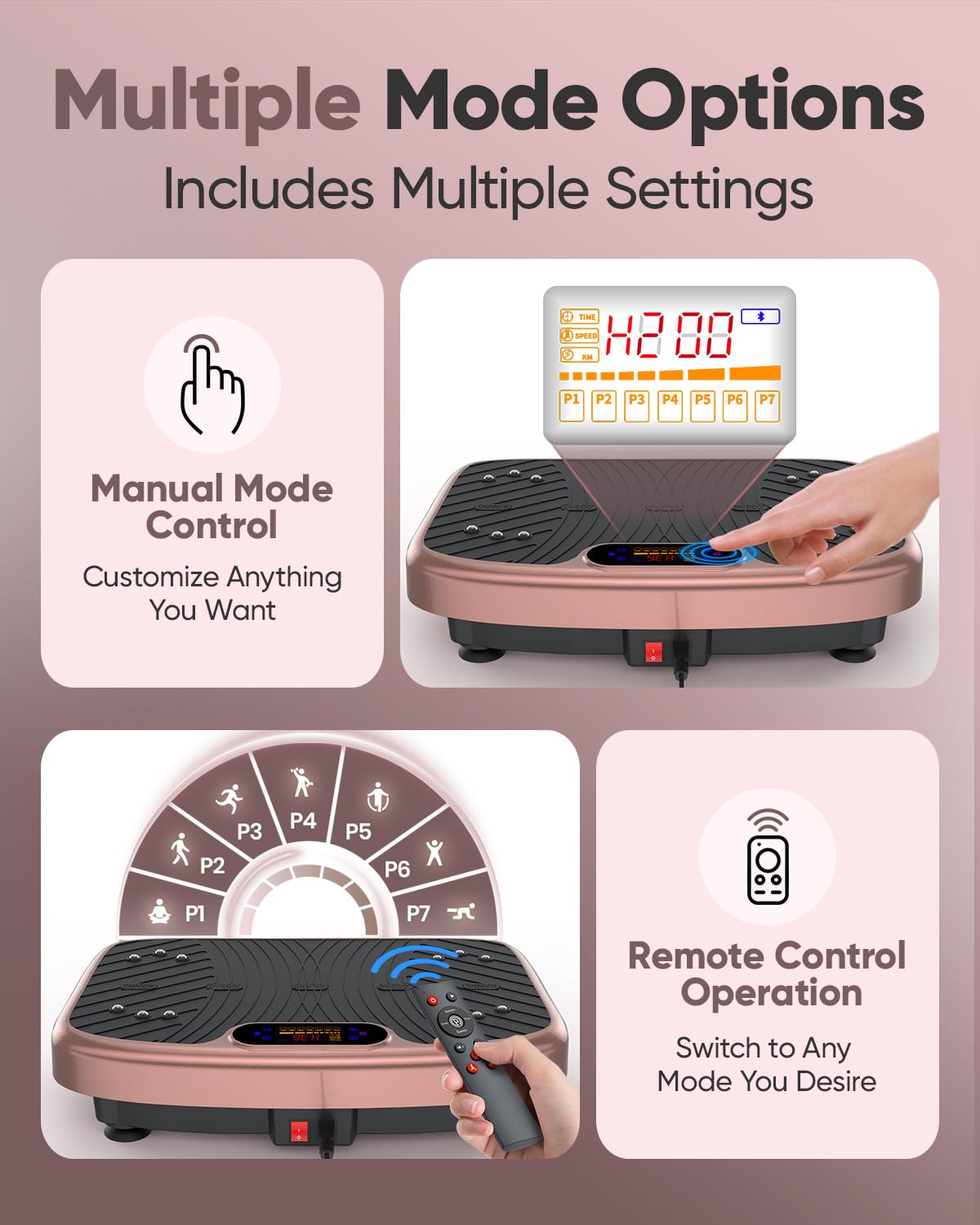 WATEYA Vibration Plate Exercise Machine Vibrating Platform for Fun Lymphatic Drainage and Weight Loss, Vibrant Home Workout Equipment with 1-200 Speeds, Stylish Fitness Gear (Pink)