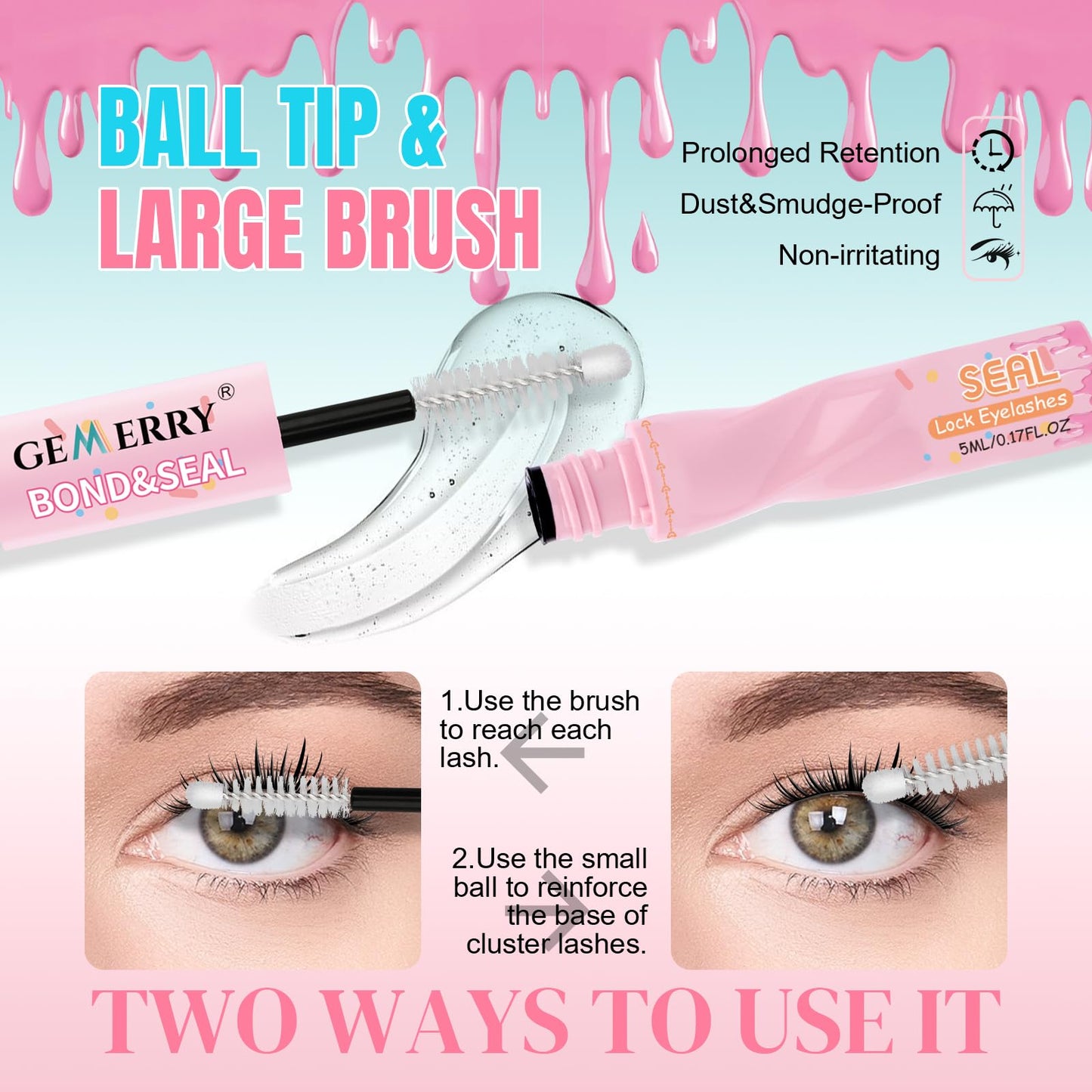 GEMERRY Lash Bond and Seal Waterproof Lash Cluster Glue Eyelash Glue for Eyelash Clusters DIY Use at Home
