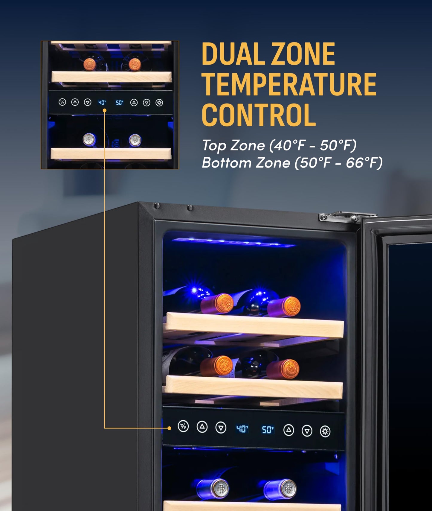 NewAir 15" Dual Zone Wine Fridge for 29 Bottles | Built-In or Freestanding Wine Cooler Refrigerator with Glass Door | Precision Cooling & Wood Shelves for Red and White Wines | Black Stainless Steel