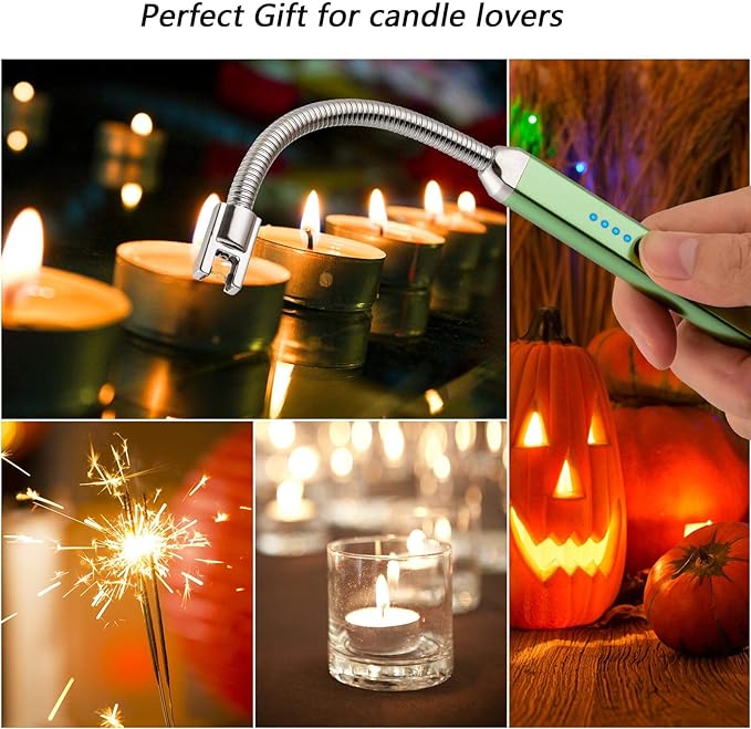 MEIRUBY Electric Candle Lighter, Birthday Christmas Stocking Stuffers Gifts for Women Mom Men Wife Sister, USB Arc Rechargeable Windproof Long Lighter for Candle BBQ Housewarming Gift Idals