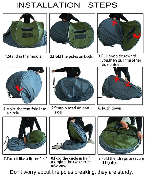Orrstar Pop Up Tents for Camping 4 Person Waterproof Pop Up Tent Easy Up Setup Camping Tent 4 People 2 Big Doors Instant Tent Family Tent Popup-4P-4Z-Green