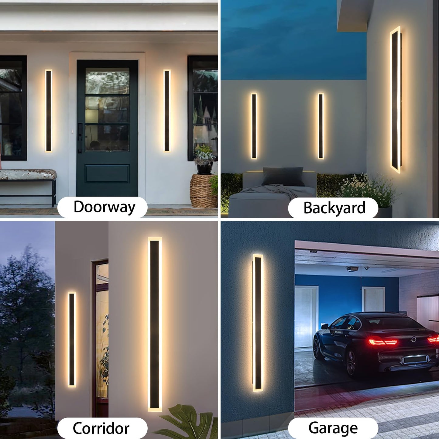 SUCICNISD 2 Pack 59.1In Outdoor Wall Sconces Black Modern Exterior Wall Light Fixtures for House 3CCT Dimmable Acrylic Long Outside Wall Light for Garage,Porch, Doorway, Stairway