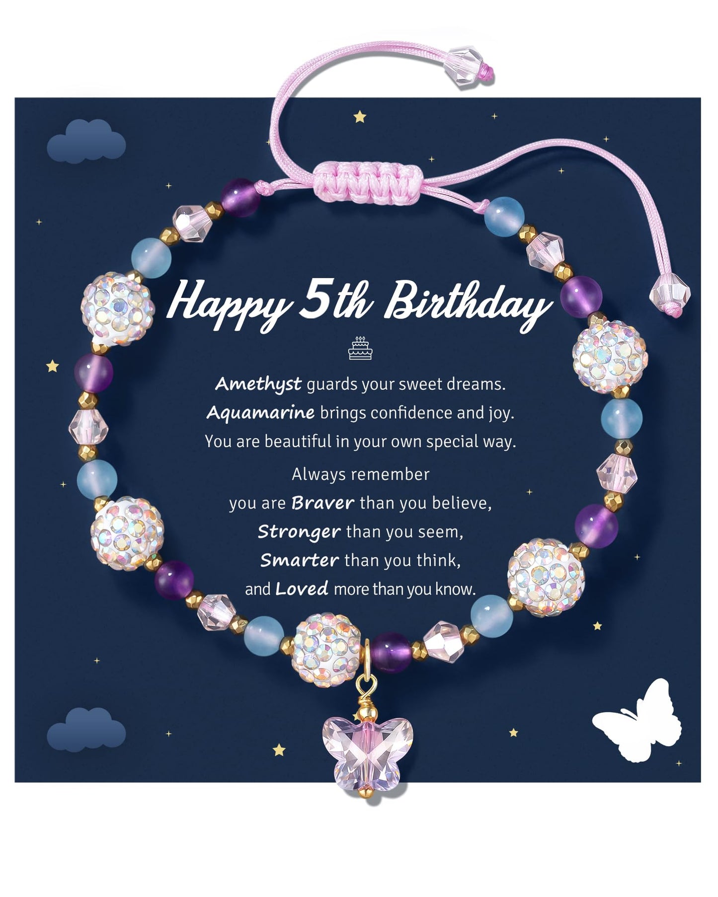 LAVEIR 5 Year Old Girl Birthday Gift Ideas, Butterfly Birthday Gifts for 5 Year Old Little Girls Crystal Jewelry Bracelet for Daughter Granddaughter Niece