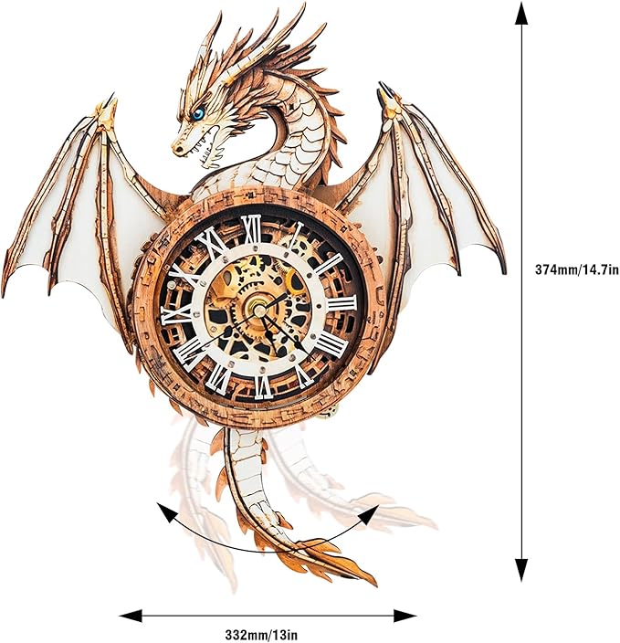 3D Wooden Puzzles for Adults – Dragon Clock 3D Puzzles Art and Craft Kits, Unique Shape Wood Clock for Adults, Handmade Model Building Kit DIY Hobbies, Gifts for Family, Wall Art Home Decor