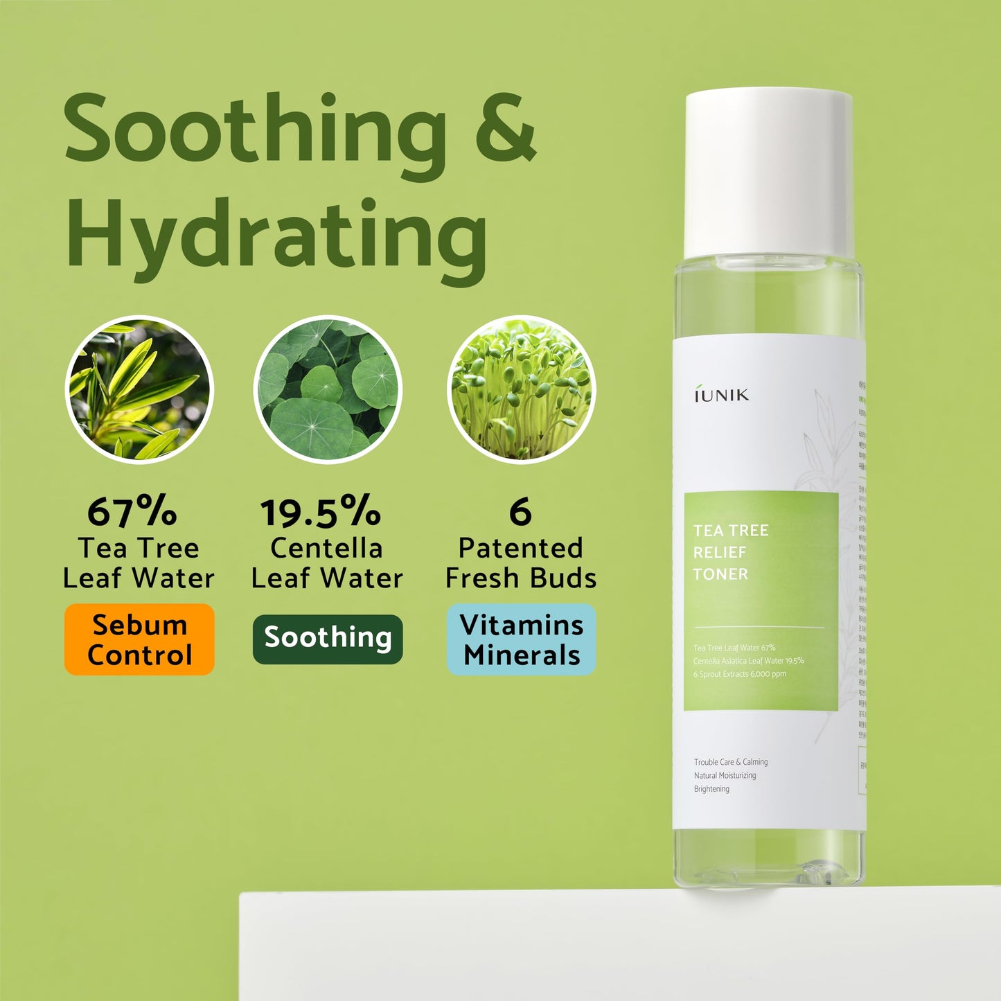 IUNIK Tea Tree Relief Vegan Face Toner - Facial Moisturizer Acne-Prone Irritated Skin w Tea Tree 67% Centella Asiatica 19.5% 6.7
