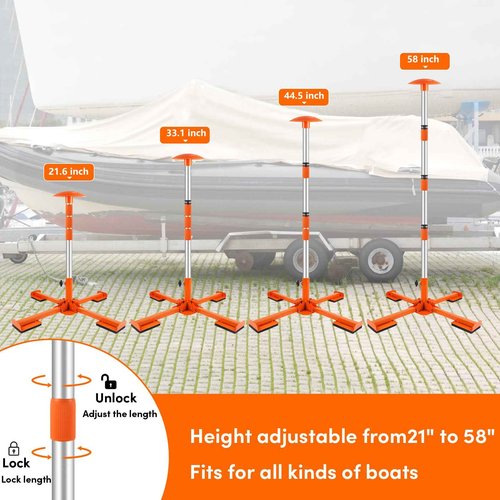 VEITHI Boat Cover Support Poles Heavy Duty 2 Pack,21” to 58” Aluminum Pontoon Telescoping Boat Cover Support System with Metal Cross Base and Adjustable Strap - Orange