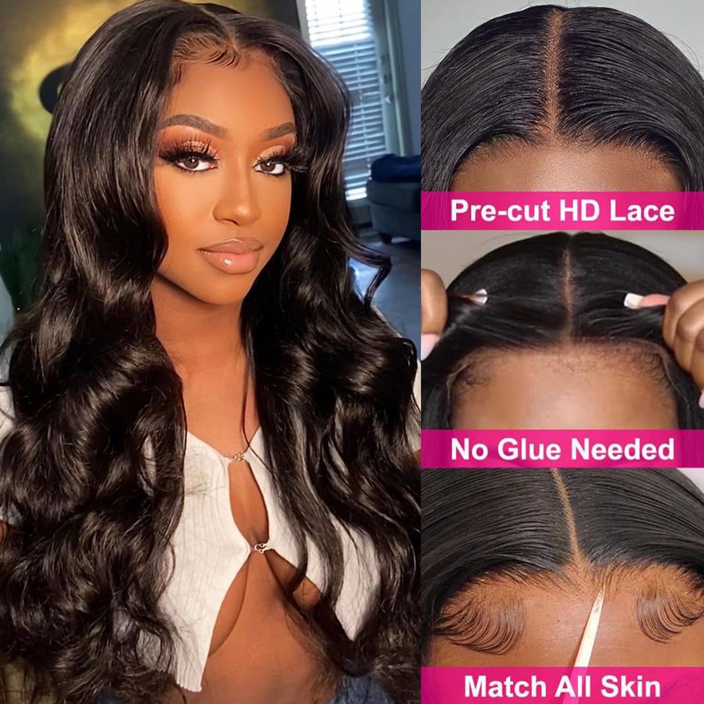 5x5 Pre Cut Lace Front Wigs Human Hair Wear and Go Glueless Wig Pre Plucked Pre Cut 180 Density 5x5 HD Lace Closure Wigs Upgrade