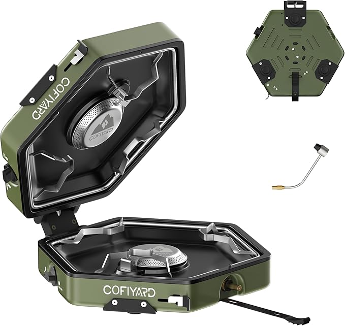 Cofiyard Propane 2-Burner Camping Stove with Carrying Bag and Gas Stove Pressure Regulator, Camping Essentials Folding Cam...