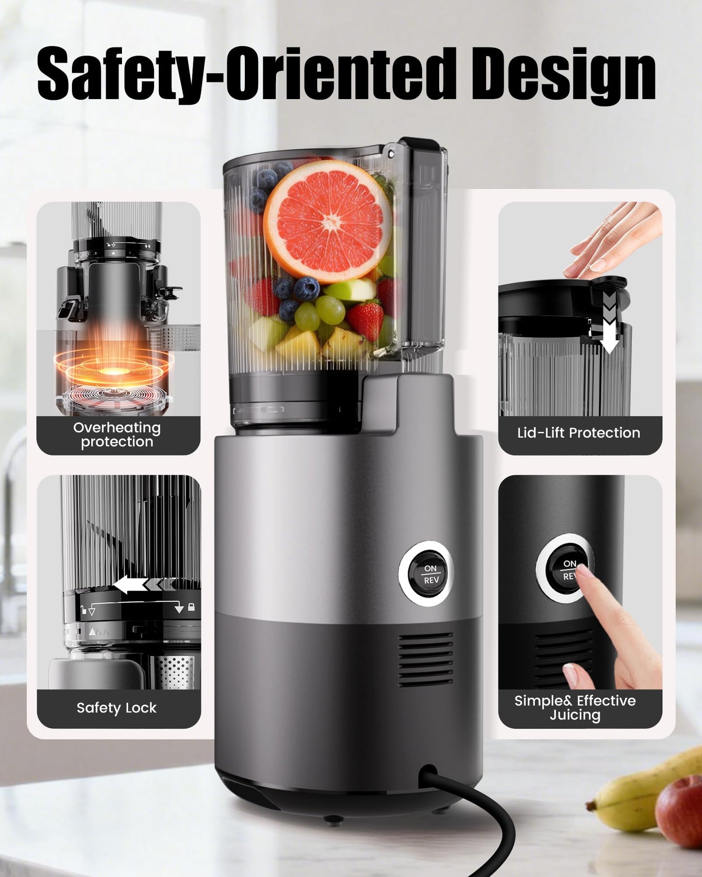 Staweiger Juicer Machines, Cold Press Juicer with 6" Wide Chute, High Juice Yield Slow Masticating Juicer, Quiet Low db, Powerful Brushless Motor, Juicer Press For All Fruits & Vegetables BPA-Free