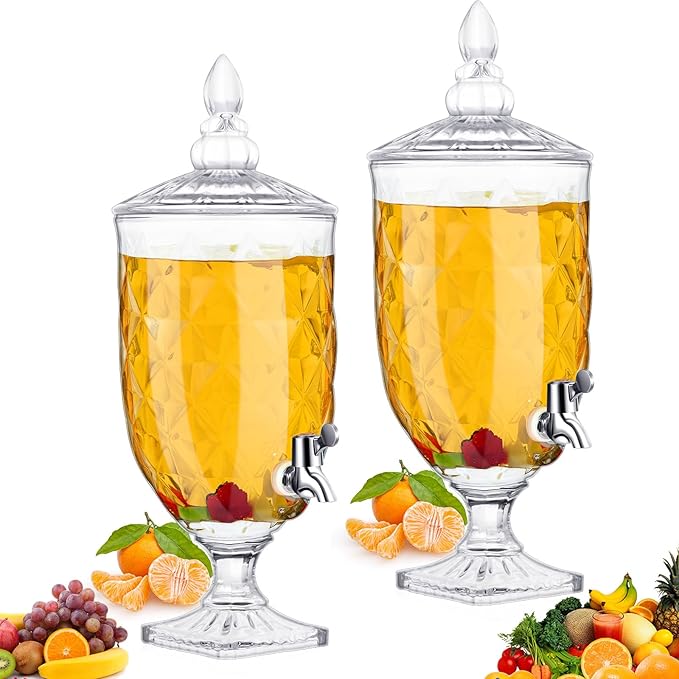 Bokon 1.3 Gallon Drink Dispensers for Parties Crystal Iced Beverage Dispenser with Stand and Spigot, Glass Liquid Containe...
