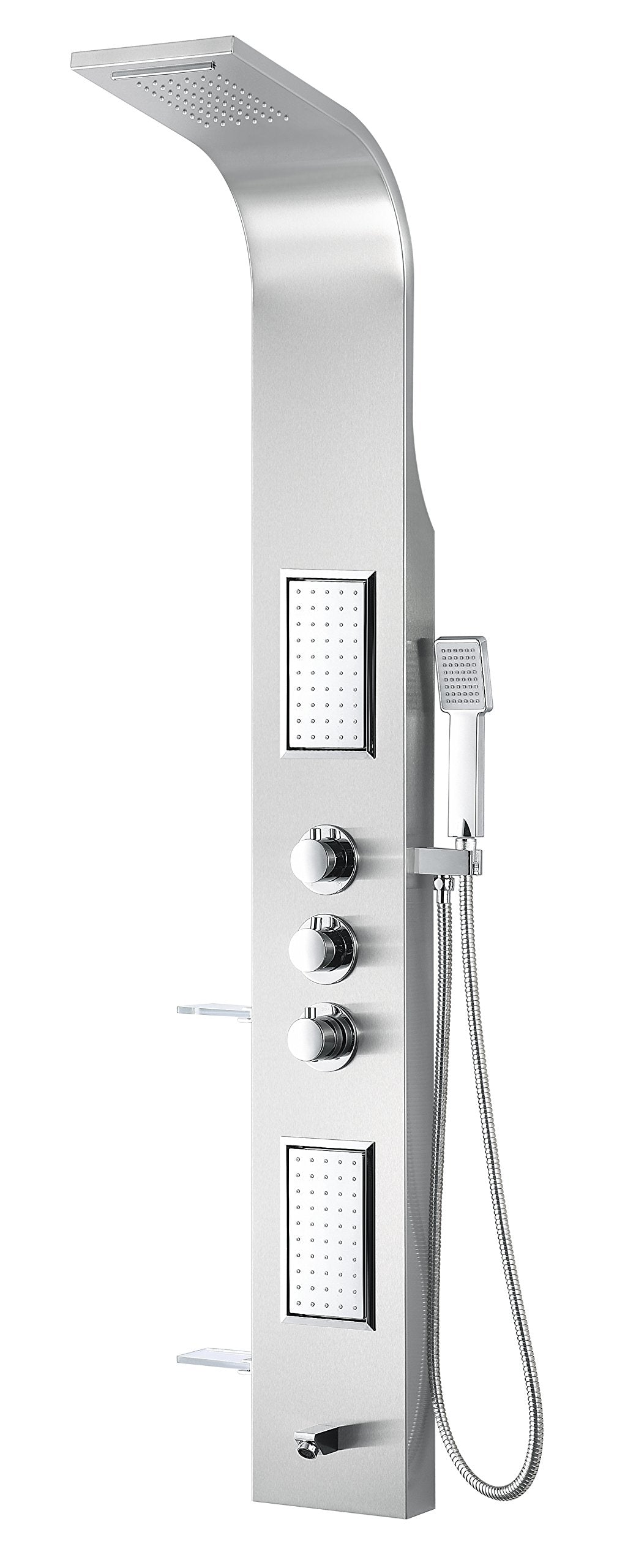 ANZZI Shower Panel Tower, Field 58 inch Long Turbo High Pressure Shower Head and Detachable Handheld Spray Rainfall Shower Panel in Brushed Steel, Rain Shower 1.8 gpm 2 Body Jets Combo (SP-AZ042)
