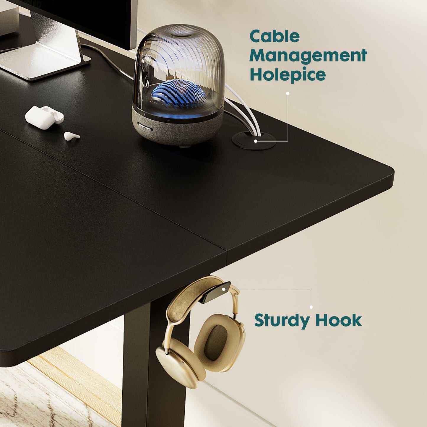 Sweetcrispy Electric Standing Desk Adjustable Height, 55x24 Inch Sit Stand Up Home Office Desks Memory Computer Workstation PC Work Table with Preset Splice Wood Board Metal Frame, Black