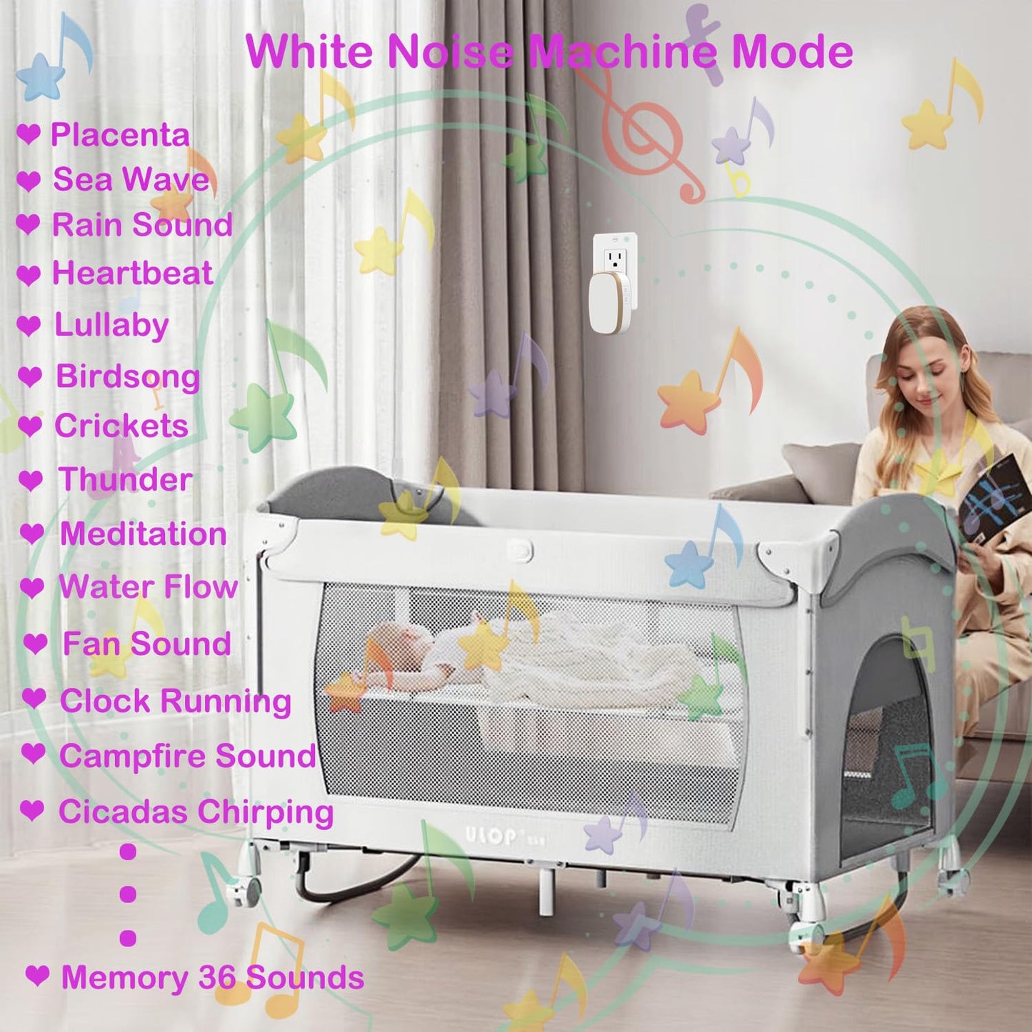 White Noise Sound Machine, 36 Relaxing Sounds Including Natural Soothing Sounds and Sleep Noise, Speaker for Home, Office, Hotel，Toilet，for Portable Travel. (Light White, smal)