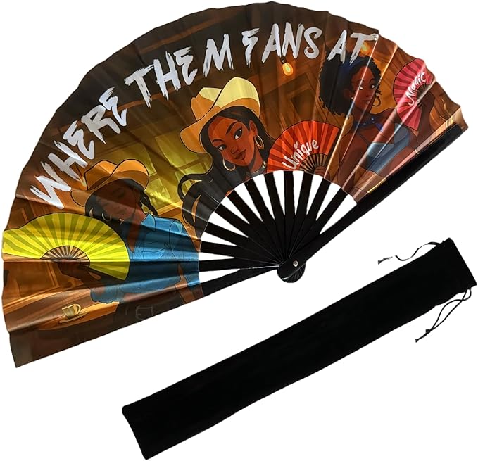 YKuzLx 13‘’ UV Glow Large Rave Fan for Men Women, Decorative Folding Hand Fan for Party, Home Decoration, Gift, Music Fest...