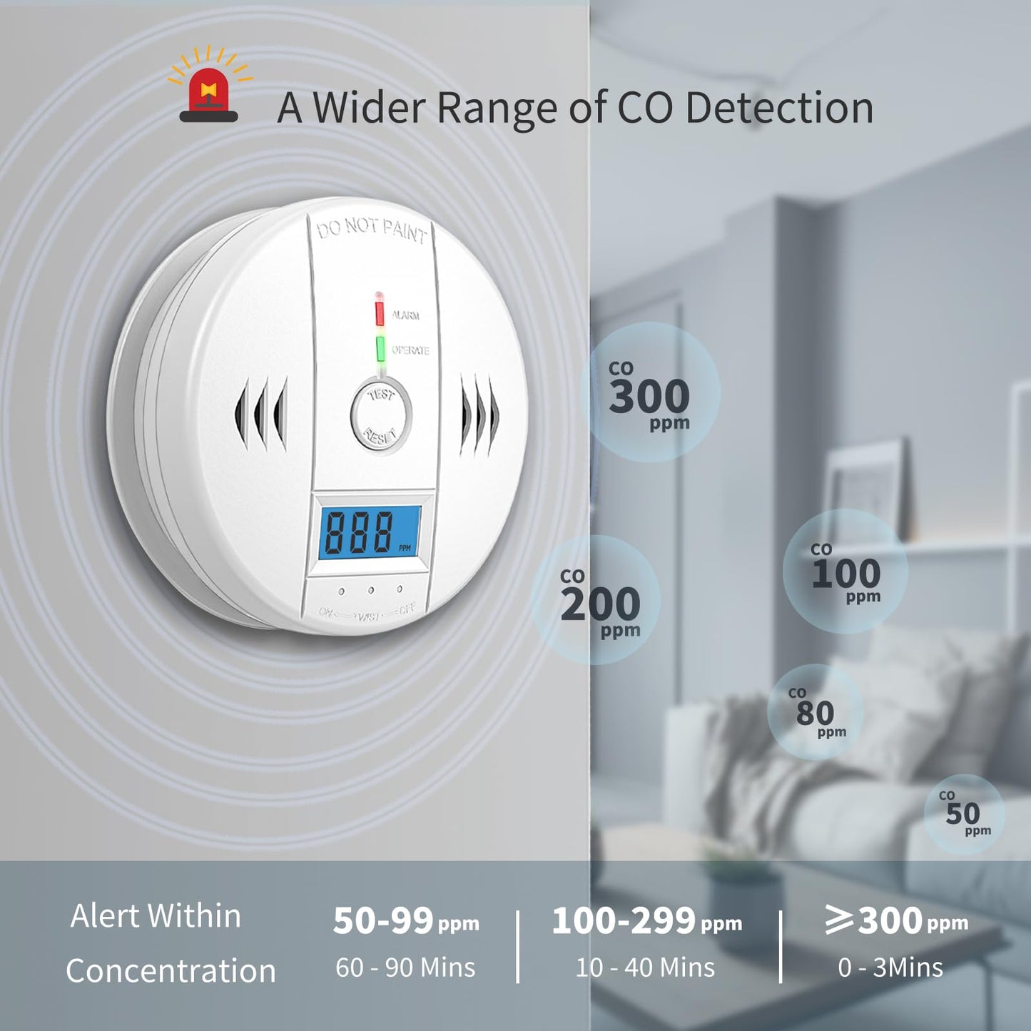 2 Packs Carbon Monoxide Detectors,CO Detector Battery Powered,Carbon Monoxide Alarm with Sensitive CO Sensor,LCD Display and Sound Warning, for Home, Bedroom, Kitchen