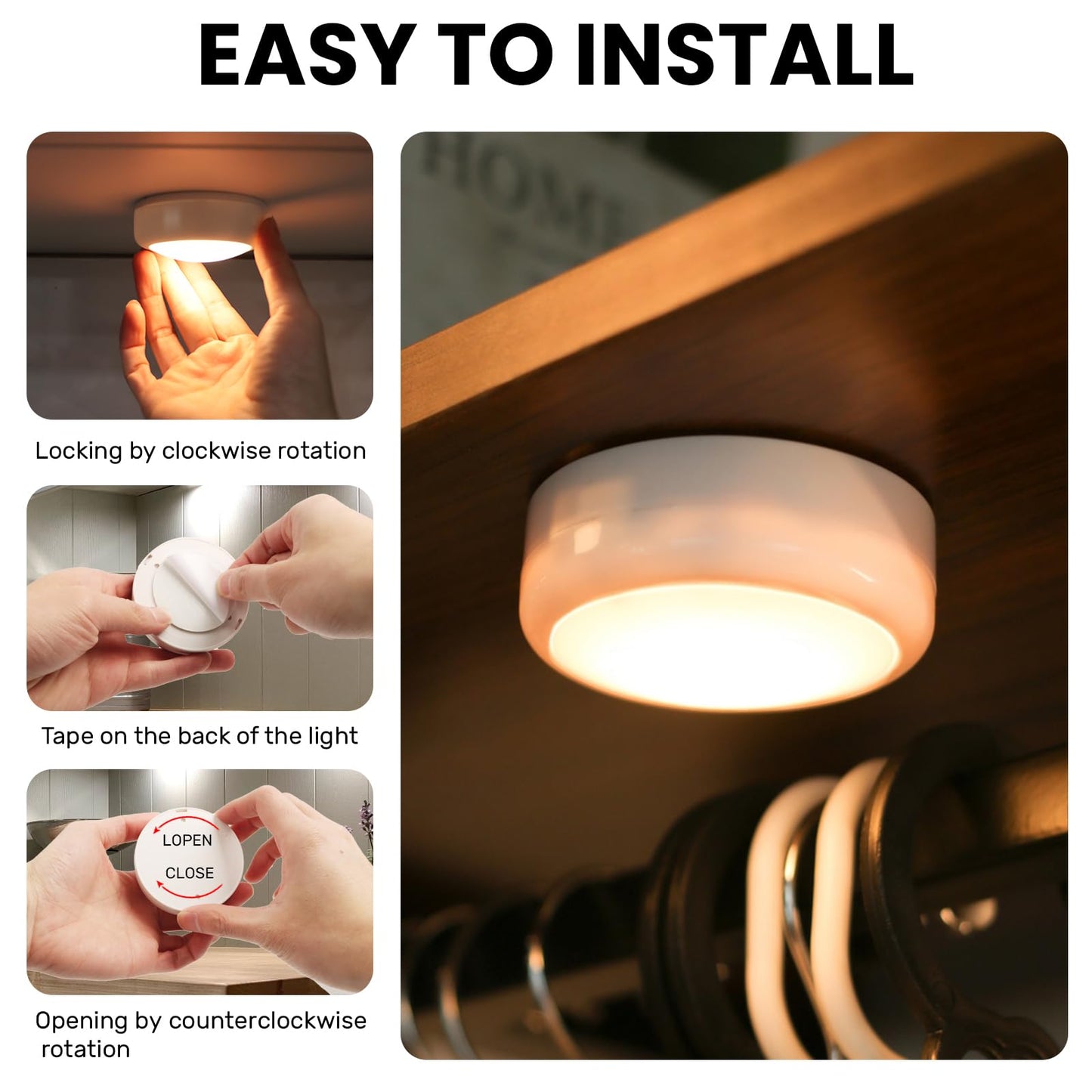 swesara Push Lights with Remote Puck Lighting Battery Operated Tap Lights Button Stick On Color Changing Led Lights 6 Pack (6P White)