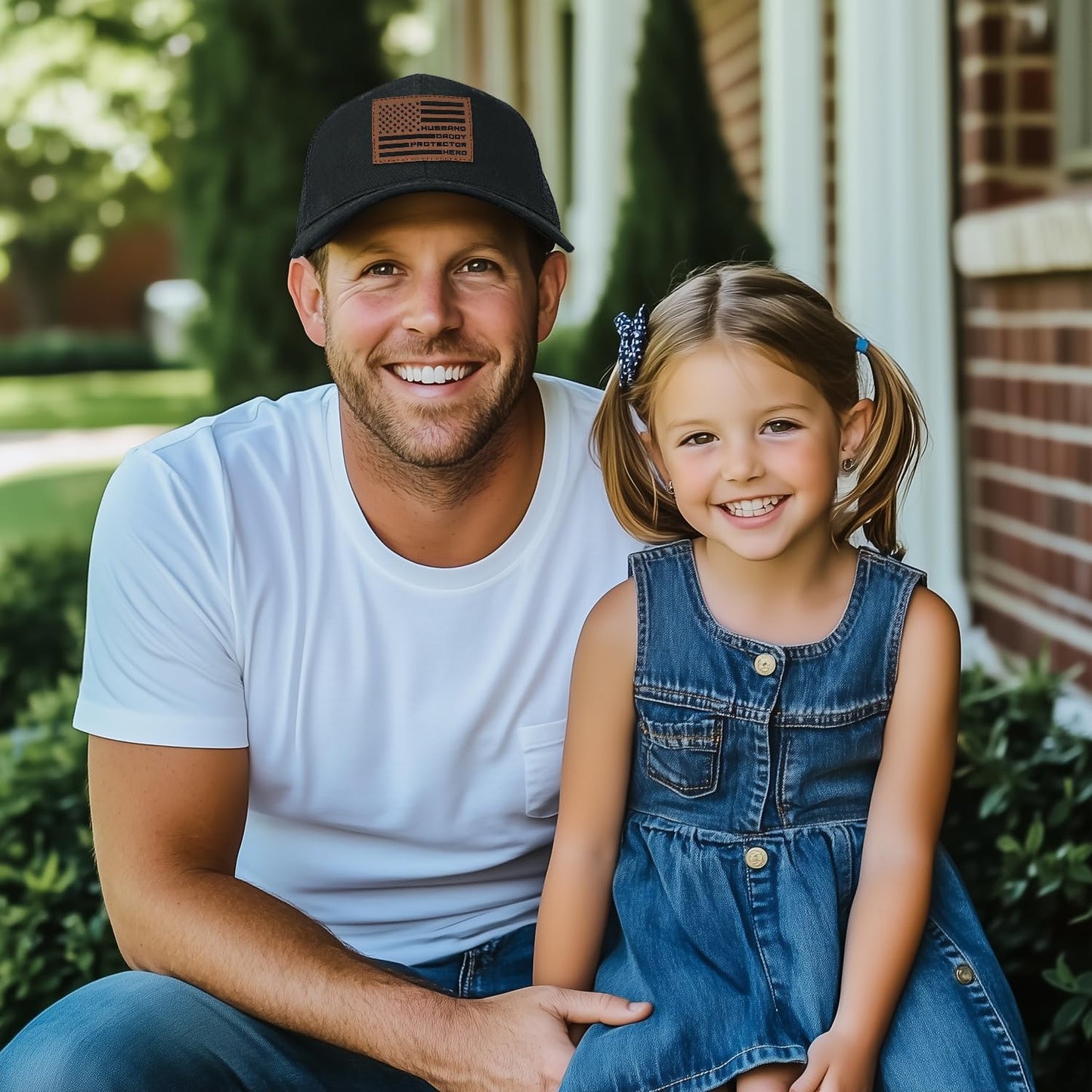 Husband Daddy Protector Hero Hat – Best Gift for Husband – USA Flag Leather Patch Cap for Dad, Veteran, Patriot, Hero – Birthday, Anniversary
