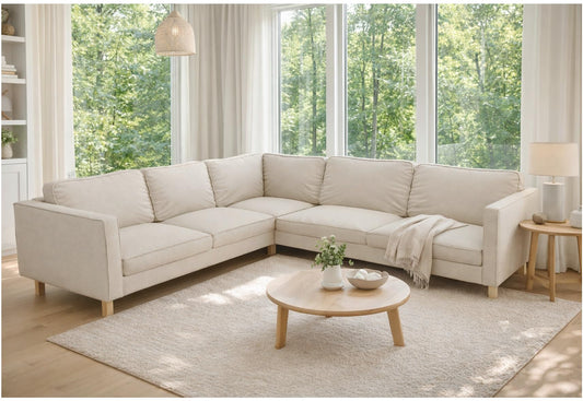 Polyester Karlstad Corner Sofa Cover (2+3/3+2) Replacement, is Custom Made for IKEA Karlstad Sectional Slipcover Replacement (Beige Polyester)