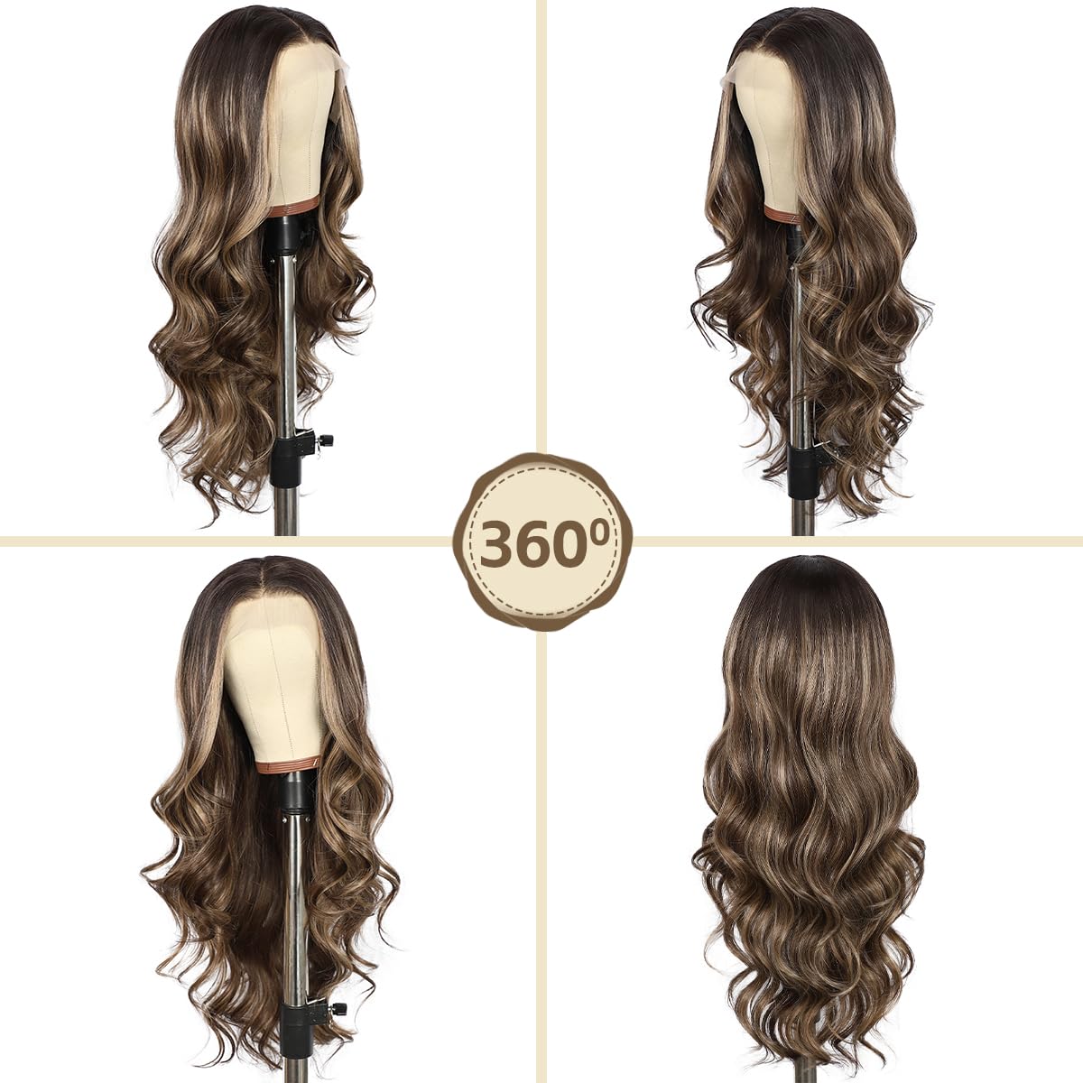BABEHERS Brown Lace Front Wig for Women 13x4 Highlight synthetic Wig Pre-plucked Body Wave Long Wavy 150% Density Heat Resistant