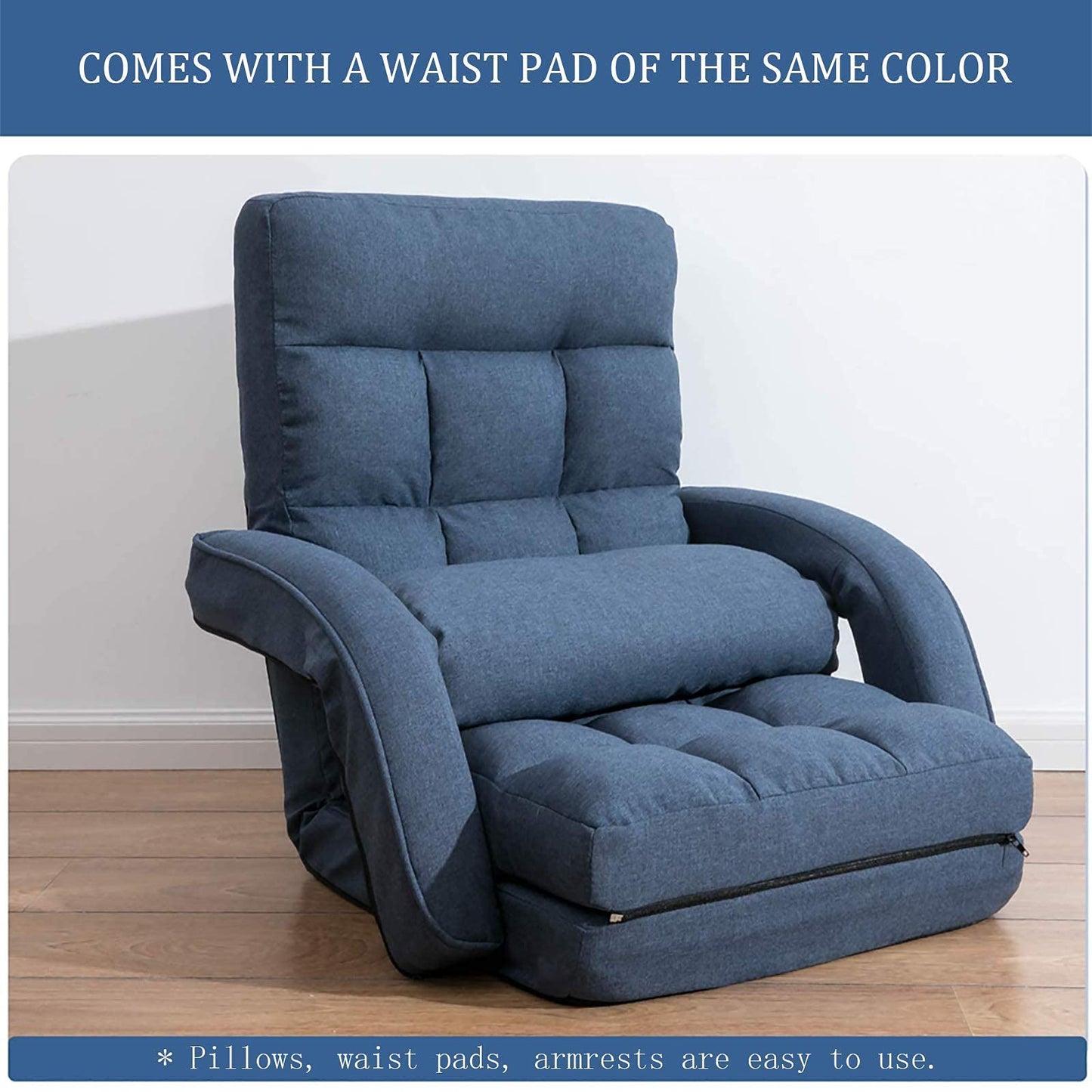 FLOGUOR 14-Position Adjustable Floor Chair, Chaise Lounge Indoor, Folding Lazy Sofa with Armrests and a Pillow Padded Adults Gaming Chairs for Living Room, Bedroom Factory Price (Blue) 8803BL